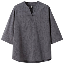 Load image into Gallery viewer, Cotton Linen Buckle Tang Suit Short-sleeved T-shirt