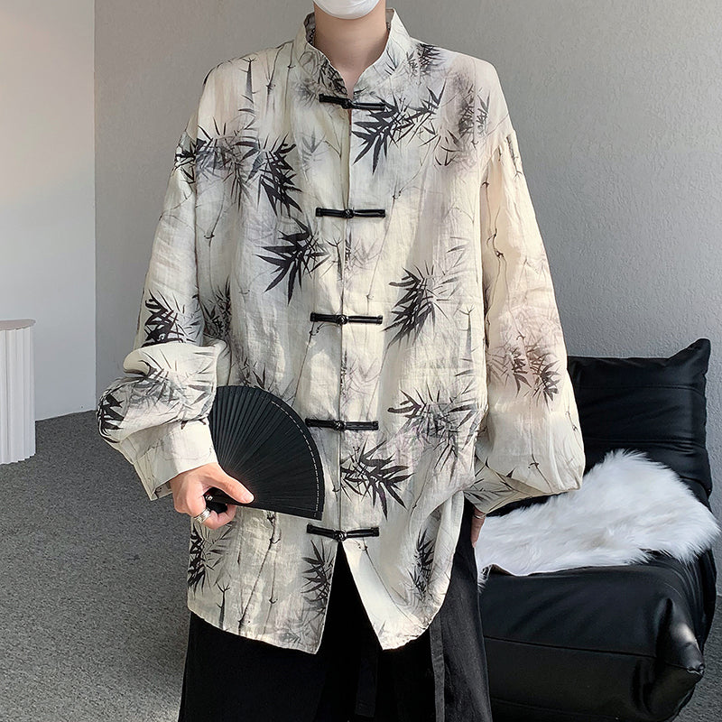 Summer Thin Ink Painting Button Shirt