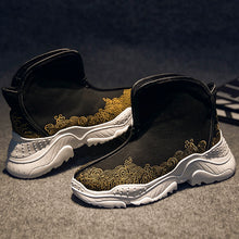 Load image into Gallery viewer, Vintage Gold Embroidered High Top Shoes