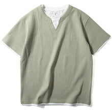 Load image into Gallery viewer, V-neck Faux Two-piece Waffle Knit Loose T-shirt