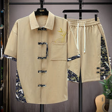 Load image into Gallery viewer, Cotton And Linen Suit Casual Shirt Set