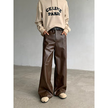 Load image into Gallery viewer, Vintage PU Leather Straight Wide-leg Casual Pants