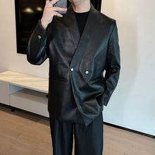 Load image into Gallery viewer, Shoulder Pad PU Leather Collarless Blazer