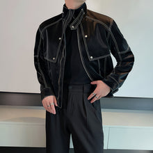 Load image into Gallery viewer, Topstitched Short Motorcycle Leather Jacket