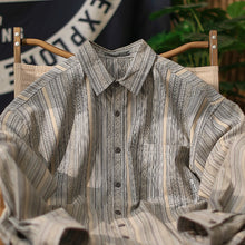 Load image into Gallery viewer, Striped Point Collar Cargo Loose Shirt