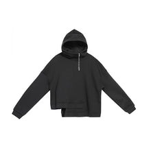 Load image into Gallery viewer, Hooded Loose Black Irregular Hem Sweatshirt