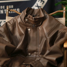 Load image into Gallery viewer, Japanese Style Stand Collar Motorcycle Leather Jacket