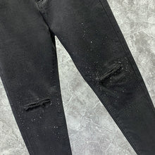 Load image into Gallery viewer, Casual Permed Ripped Black Stretch Denim Pencil Pants