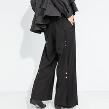 Load image into Gallery viewer, Women's Side Snap Button Draped Wide-leg Trousers