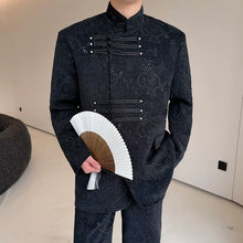 Load image into Gallery viewer, Dark Pattern Stand Collar Wide Leg Trousers Two-piece Suit