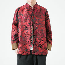 Load image into Gallery viewer, Loose Stand Collar Dragon Pattern Jacquard Disc Button Jacket