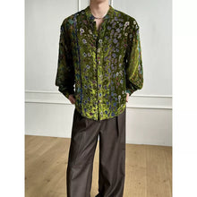 Load image into Gallery viewer, Green Printed Velvet Loose Casual Shirt