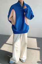 Load image into Gallery viewer, Knitted Patchwork Half-zip Stand Collar Sweatshirt