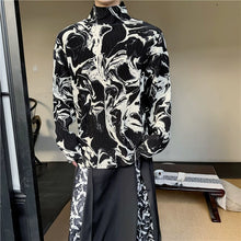 Load image into Gallery viewer, Retro Half Turtleneck Ink Print Casual Shirt