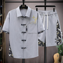 Load image into Gallery viewer, Cotton And Linen Suit Casual Shirt Set