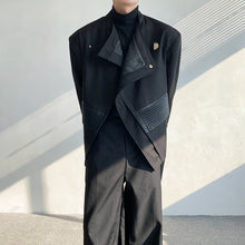 Load image into Gallery viewer, Diagonal Placket Shoulder Pad PU Leather Patchwork Blazer