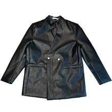 Load image into Gallery viewer, Shoulder Pad PU Leather Collarless Blazer
