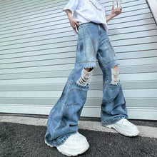 Load image into Gallery viewer, Ripped Denim Straight Vintage Patchwork Wide-leg Pants