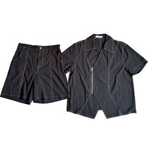 Summer Topstitched Zip Shirt Shorts Set