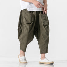 Load image into Gallery viewer, Cotton and Linen Cuffed Wide Leg Harem Pants