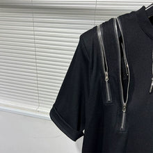 Load image into Gallery viewer, Irregular Zipper Patchwork Slit T-shirt