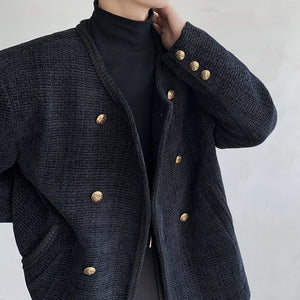 Double-breasted Collarless Solid Color Jacket