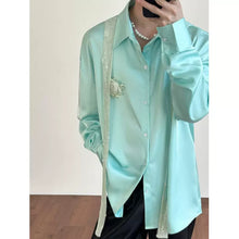 Load image into Gallery viewer, Ribbon Rose Sequined Stage Party Acetic Acid Silky Shirt