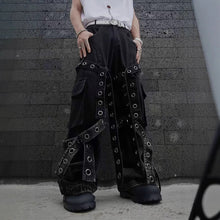 Load image into Gallery viewer, Dark Strappy Deconstructed Wide-leg Jeans