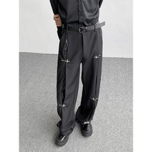 Load image into Gallery viewer, Metal Airplane Buckle PU Leather PatchworkTrousers