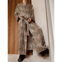 Load image into Gallery viewer, Leopard Satin Long Loose Pajamas
