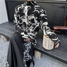 Load image into Gallery viewer, Retro Half Turtleneck Ink Print Casual Shirt