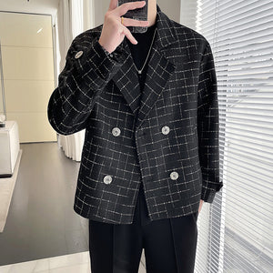 Double Breasted Lapel Plaid Blazer