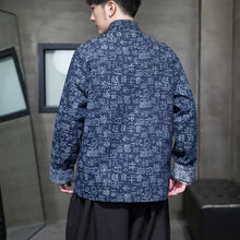Load image into Gallery viewer, Retro Stand Collar Chinese Character Disc Button Denim Jacket