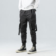 Load image into Gallery viewer, Black Slim-fit Multi-pocket Casual Pants
