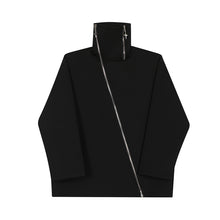Load image into Gallery viewer, Diagonal Zip Lapel Long Sleeve Sweatshirt