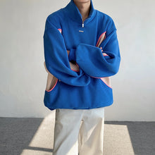 Load image into Gallery viewer, Knitted Patchwork Half-zip Stand Collar Sweatshirt