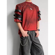 Load image into Gallery viewer, Punk Studded Lace Up Deconstructed Short-sleeve T-shirt