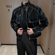 Load image into Gallery viewer, Topstitched Short Motorcycle Leather Jacket