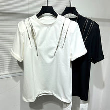 Load image into Gallery viewer, Irregular Zipper Patchwork Slit T-shirt