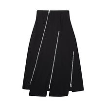Load image into Gallery viewer, Black Irregular Zipper Slit Skirt