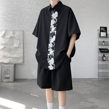 Load image into Gallery viewer, Summer Ice Silk Lapel Shirt Shorts Two-piece Suit