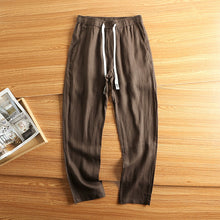 Load image into Gallery viewer, Linen Breathable Loose Drawstring Straight Trousers
