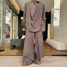 Load image into Gallery viewer, Asymmetric Long-sleeved Shirt and Wide-leg Pants Two-piece Set