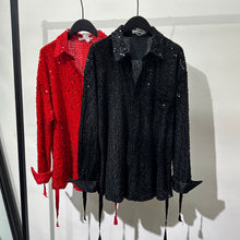 Load image into Gallery viewer, Irregular Design Sequined Lace-up Shirt