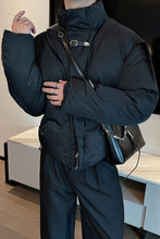 Load image into Gallery viewer, Stand Collar Leather Button Warm Cotton Jacket