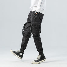 Load image into Gallery viewer, Black Slim-fit Multi-pocket Casual Pants