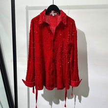 Load image into Gallery viewer, Irregular Design Sequined Lace-up Shirt