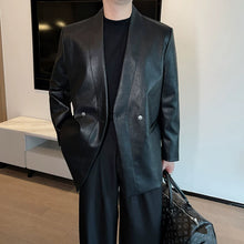 Load image into Gallery viewer, Shoulder Pad PU Leather Collarless Blazer