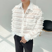 Load image into Gallery viewer, Tassel Striped Hollow Loose Shirt