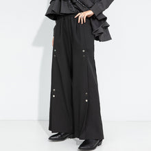 Load image into Gallery viewer, Women's Side Snap Button Draped Wide-leg Trousers
